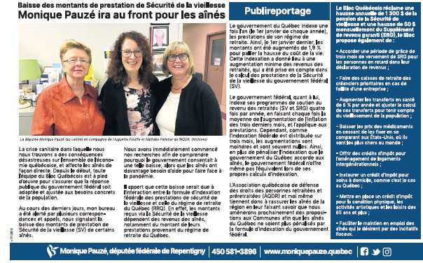 Baisse des montants de prestation de Sécurité de vieillesse